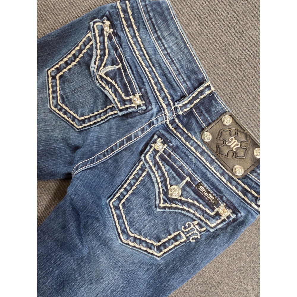 Miss Me Dark Blue Skinny Jeans with Cream Stitching